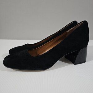 Donald Pliner Aquarius Block Heel Chunky Pump Black Suede Leather Size 10
